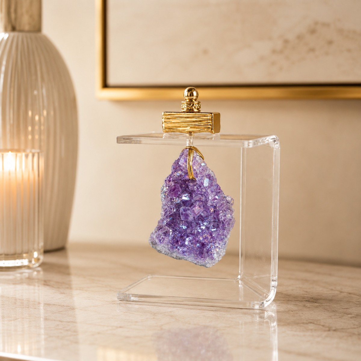 Adorno Decorativo com Drusa Metalizada e Suporte Acrílico