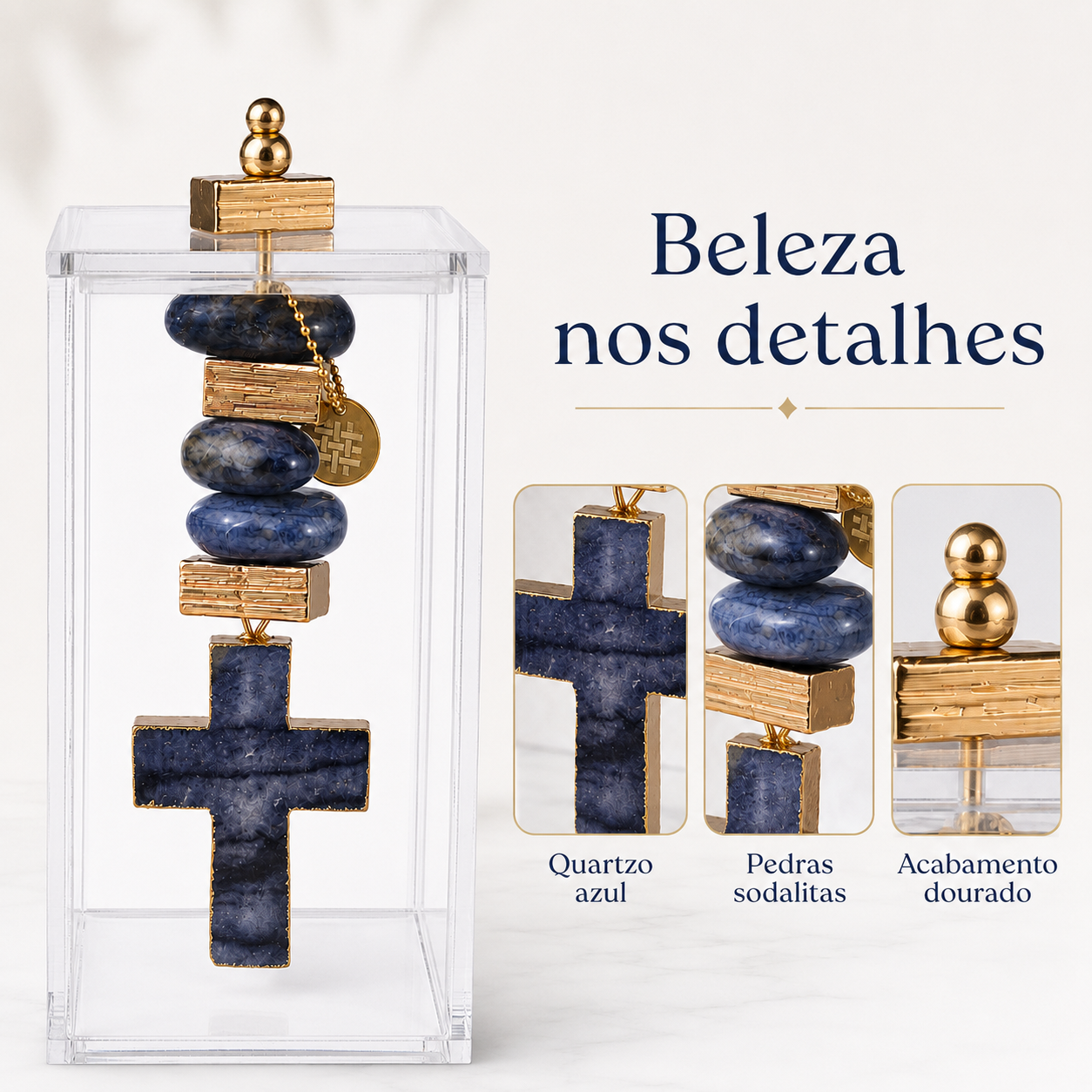 Escultura Cruz Quartzo Azul e Sodalita