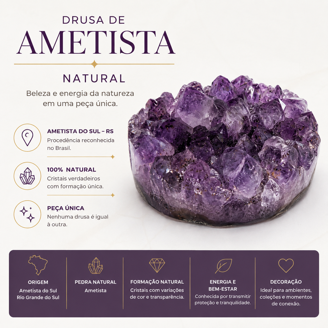 Drusa de Ametista Natural – 700 g | Ametista do Sul – RS