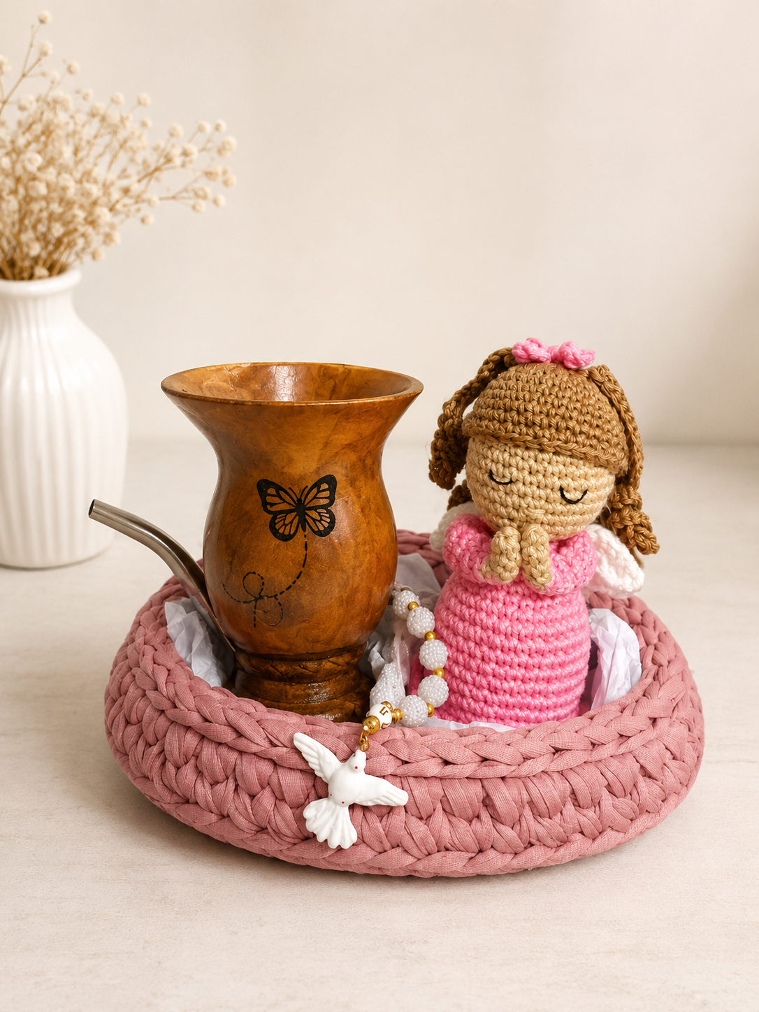Kit Box Cachepô presenteavel Amigurumi anjinho k+ Kit chimarrão + tercinho