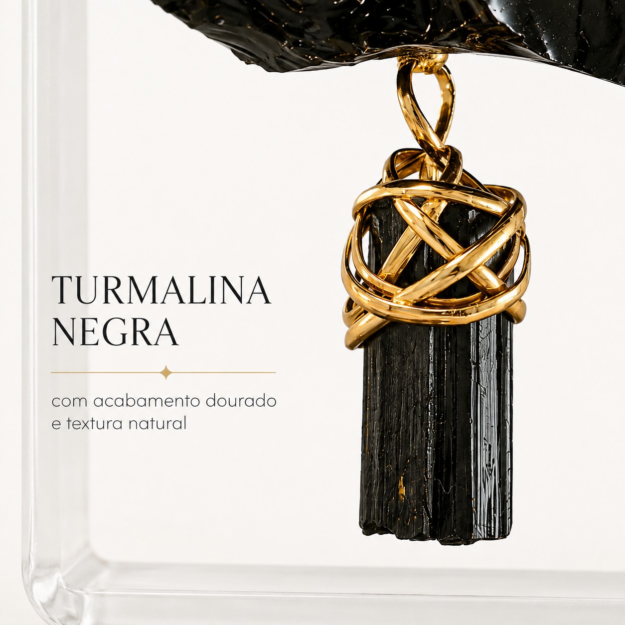 Escultura Decorativa em Obsidiana Natural e Turmalina Negra com Suporte Acrílico