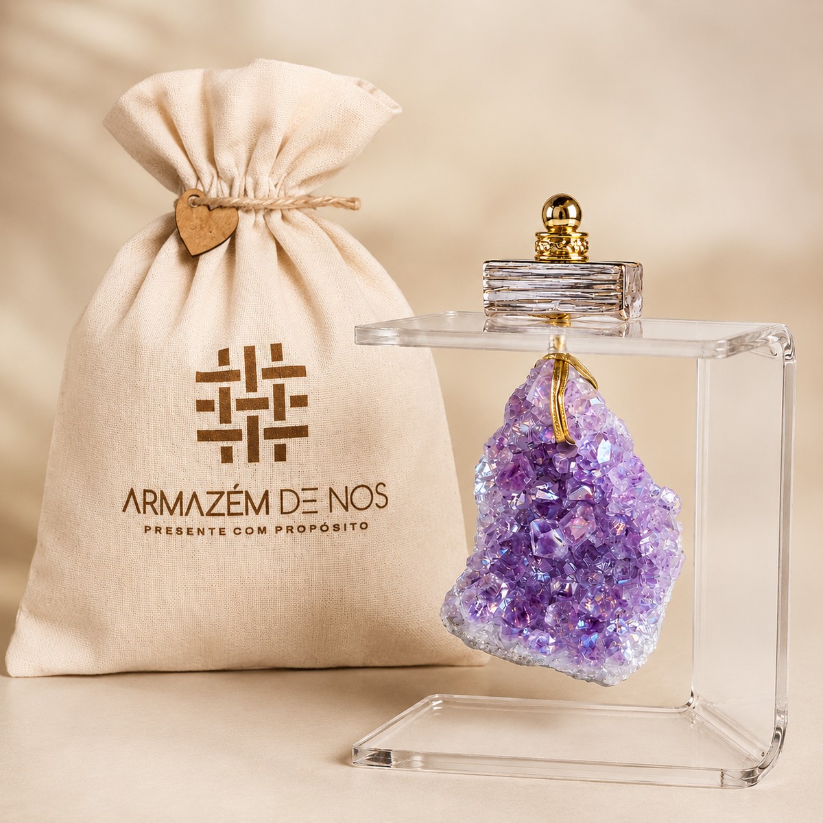 Adorno Decorativo com Drusa Metalizada e Suporte Acrílico